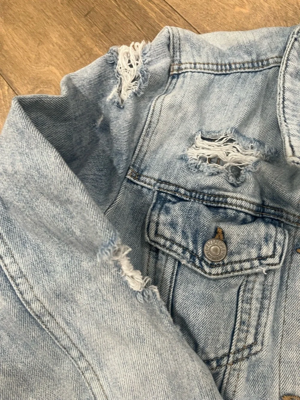 Free People Light Wash Distressed Denim Jacket - Picture 4 of 11